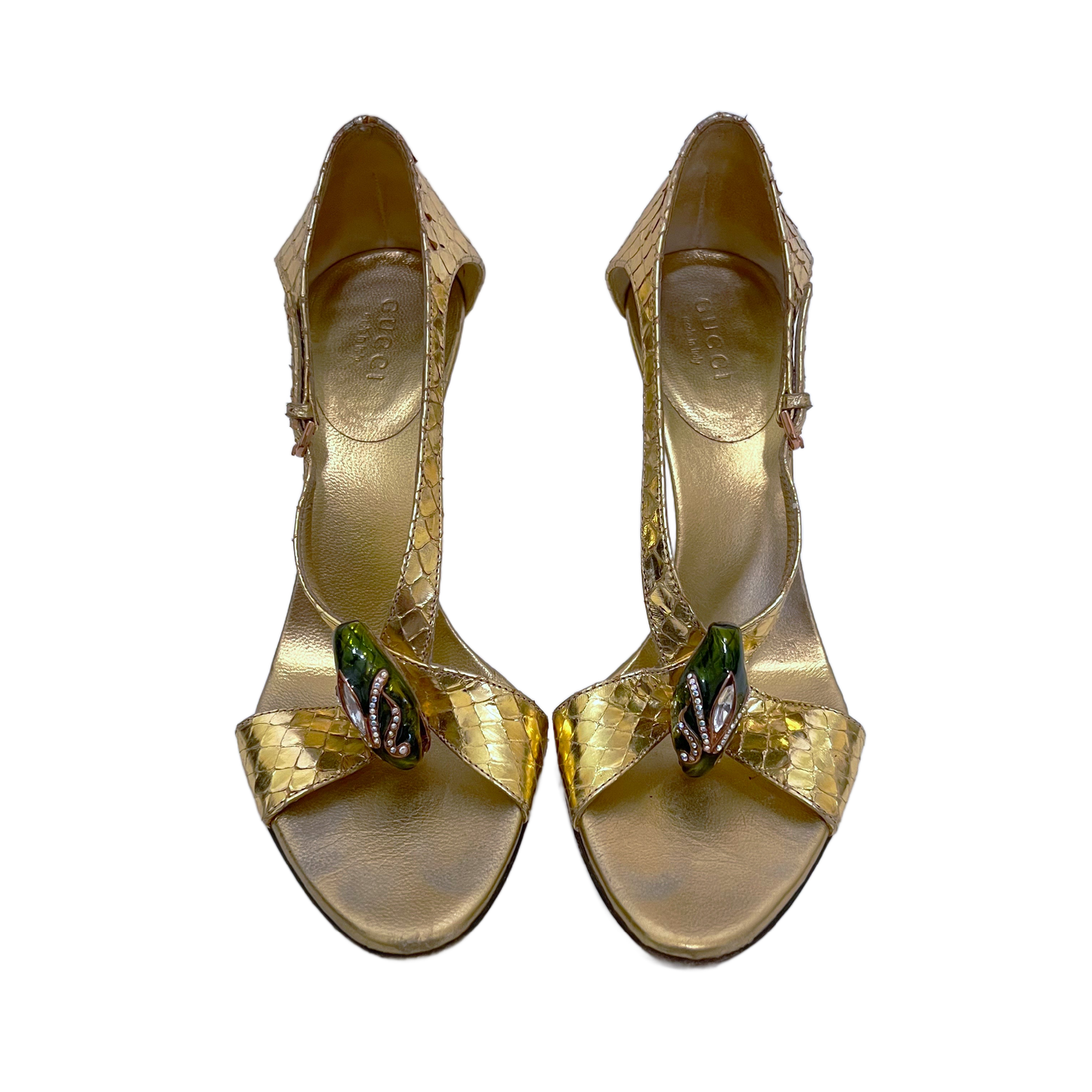 GUCCI BY TOM FORD GOLD PYTHON BAMBOO HEELS