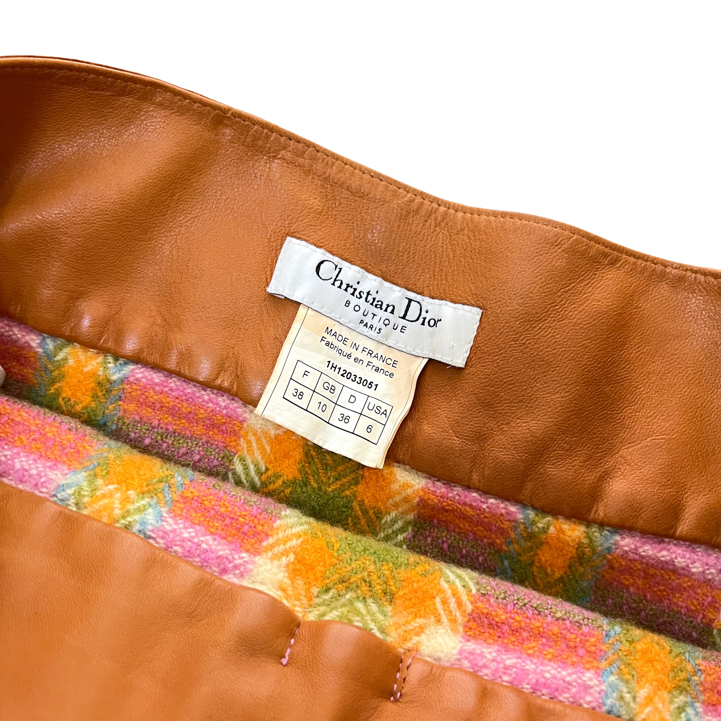 DIOR PLAID & LEATHER MINI SKIRT