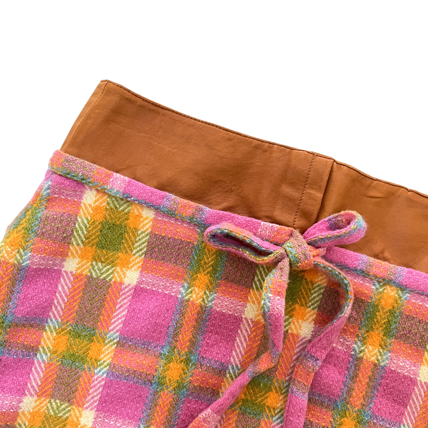 DIOR PLAID & LEATHER MINI SKIRT