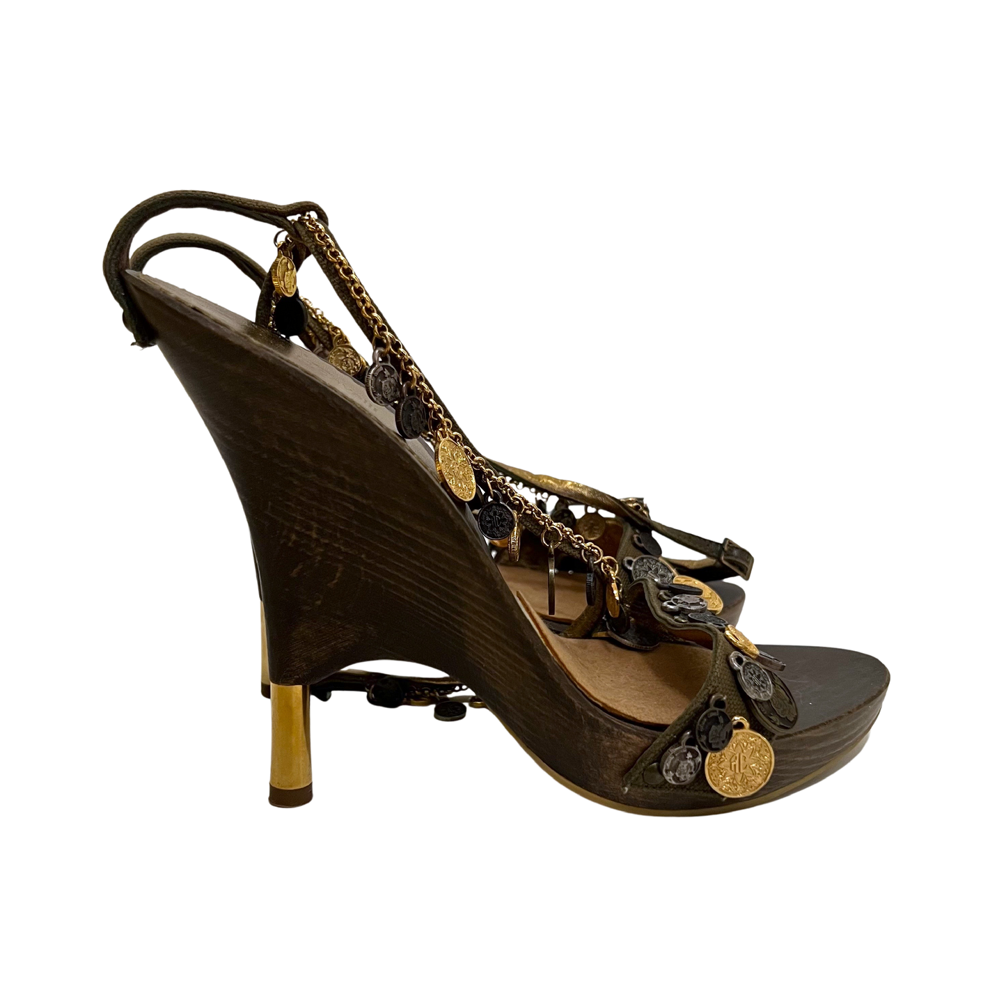 ROBERTO CAVALLI COIN-EMBELLISHED WOODEN HEELS