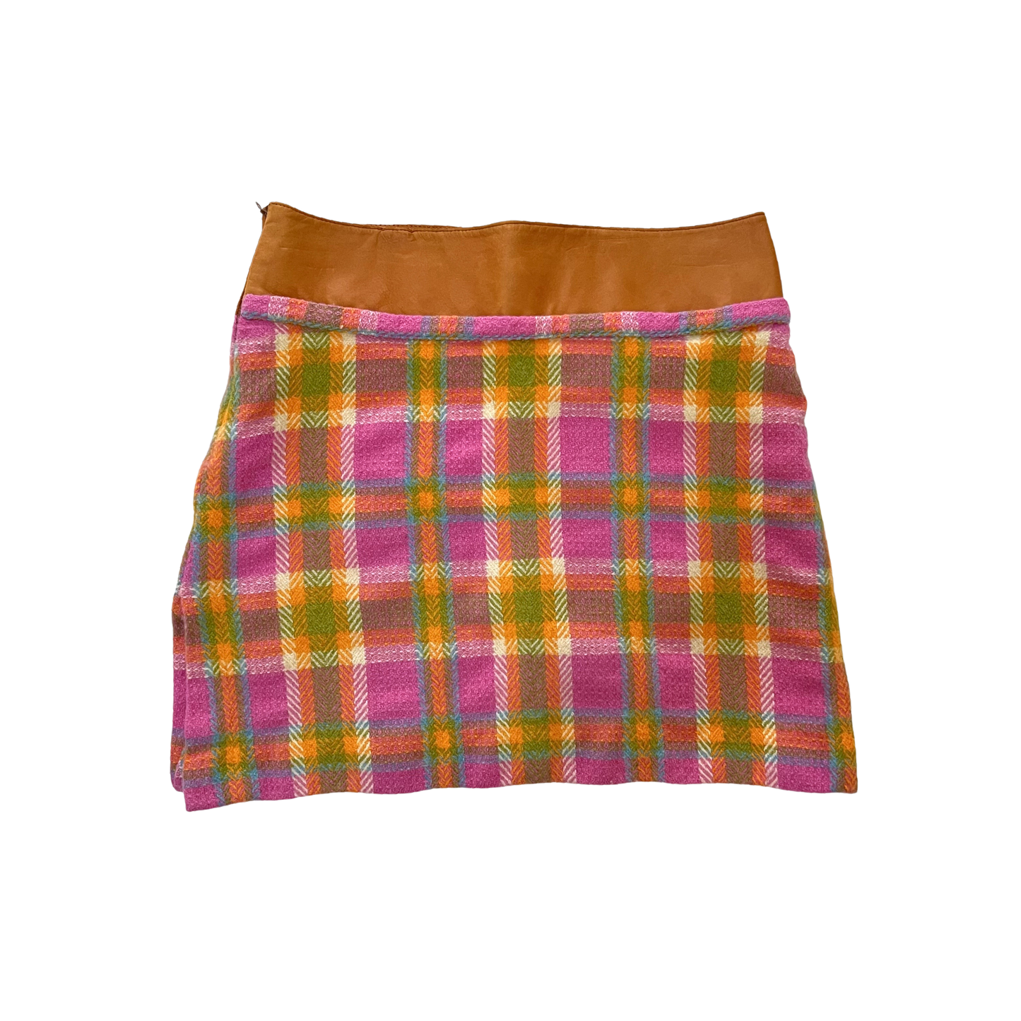 DIOR PLAID & LEATHER MINI SKIRT