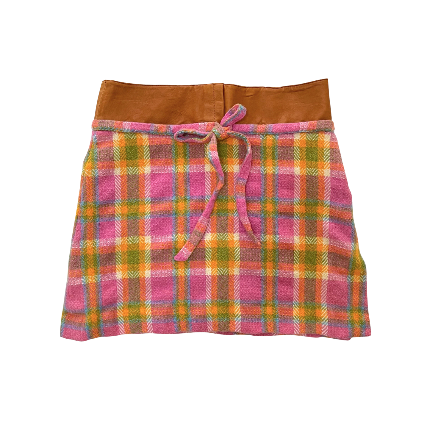 DIOR PLAID & LEATHER MINI SKIRT