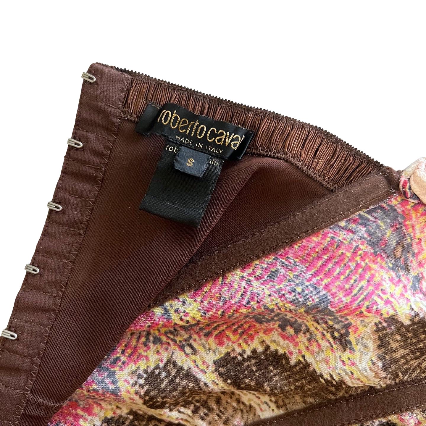 ROBERTO CAVALLI FEATHER PRINT BUSTIER DRESS