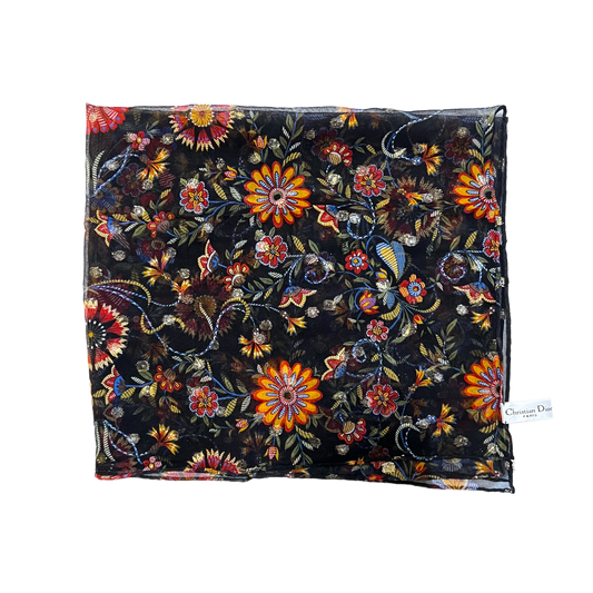DIOR BY JOHN GALLIANO EMBROIDERED SILK SCARF