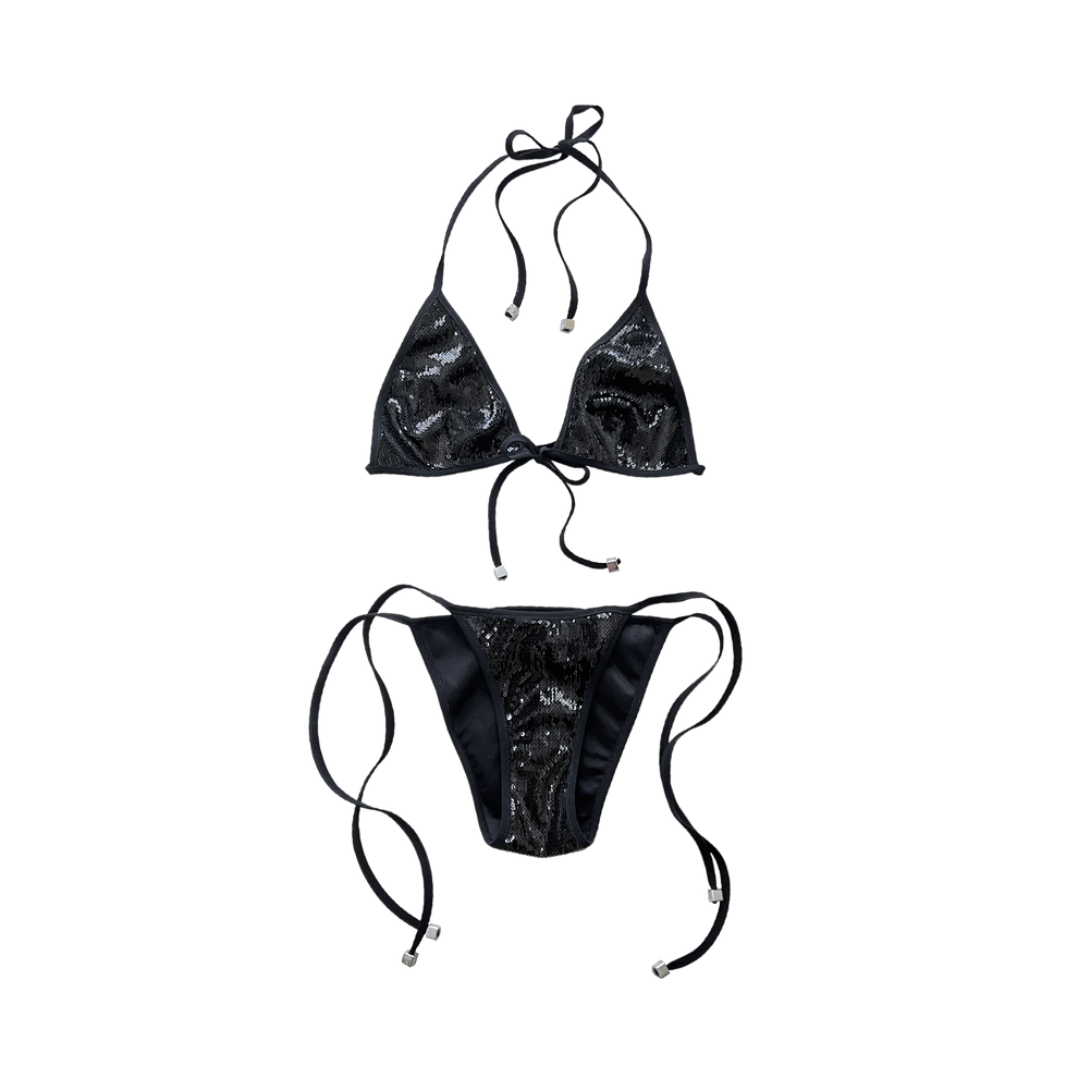 VERSACE BLACK SEQUIN STRING BIKINI