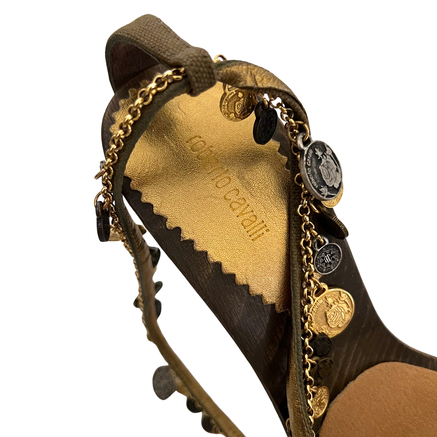 ROBERTO CAVALLI COIN-EMBELLISHED WOODEN HEELS